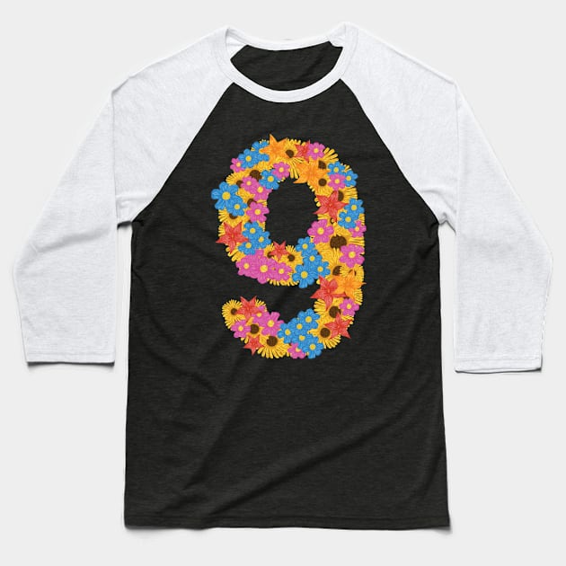 Hand Drawn Letter Number 9 nine Baseball T-Shirt by khider